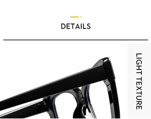 Detailed close-up of glossy black square eyewear frames showing hinge and light texture