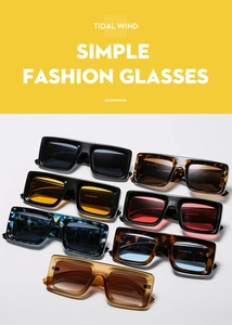 Collection of retro square sunglasses in multiple colors with thick acetate frames