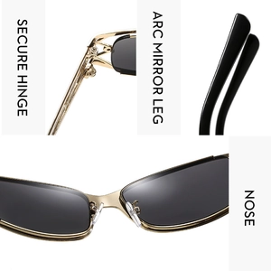 Detail view of Y2K sunglasses showing secure metal hinges and ergonomic curved temples