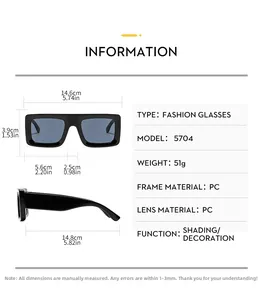 Detailed dimensions of square black fashion sunglasses with precise size measurements