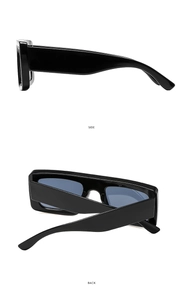Detailed side and back views of rectangular black sunglasses with wide temple design