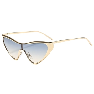 Fashionable oversized metal cat-eye sunglasses with blue and yellow gradient lenses