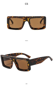 Detail view of stylish square tortoiseshell sunglasses with brown lenses from front and side