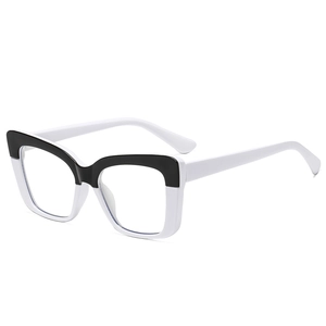 Square two-tone blue light blocking glasses in black and white finish for fashion