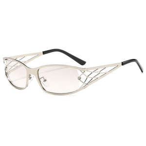 Modern Y2K silver metal hollow geometric frame sunglasses with clear lenses for fashion
