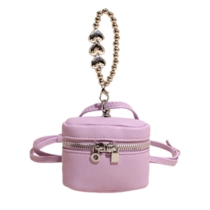 Mini lavender pebbled leather handbag with silver heart charms and top handle