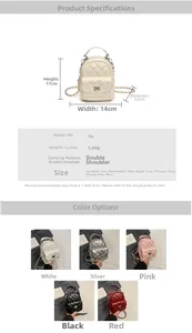 Detailed size chart and specifications for the quilted PU leather mini backpack