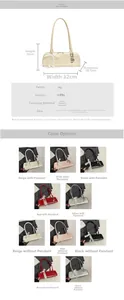 Tableau des tailles détaillé et options de couleurs pour le sac d'épaule en PU