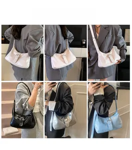 Collage of chic patent leather hobo bags in white, black, silver and blue for daily use