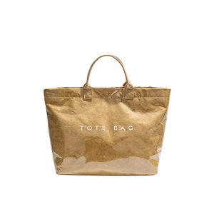 Borsa tote in carta Dupont marrone con rivestimento in PVC impermeabile e scritta TOTE BAG
