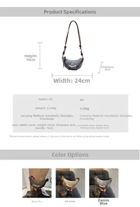 Detailed size and dimension chart for the stylish crescent shoulder bag with chain