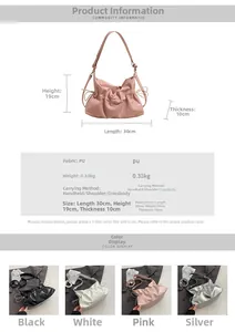 Tableau des tailles de 30x19x10cm et matériau en PU pour le sac seau plissé chic