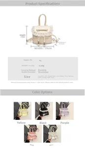Size chart and specifications for the PU ballet style mini backpack with lace bow detail