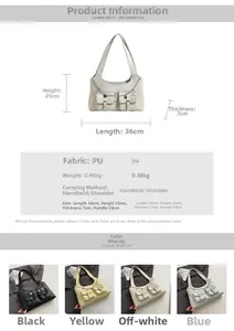 Size chart showing multi-pocket wax leather tote dimensions and four color options