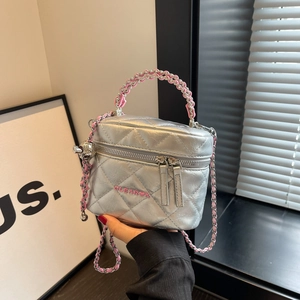 Borsa Vanity Trapuntata a Diamante da Donna Borsa a Mano in Pelle PU Moda Tracolla con Catena Mini Borsa a Scatola per Quotidiano