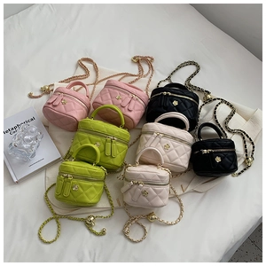 Mini quilted vanity handbag with chain strap, stylish shoulder box bag for women, multi-color chic purse.