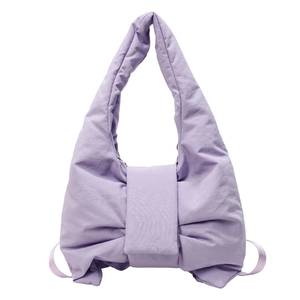 Puffy lavender bow-shaped shoulder bag made of lightweight nylon with a 2025 trendy design