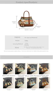 Detailed size specifications and color options for the woven bucket bag with bear charm