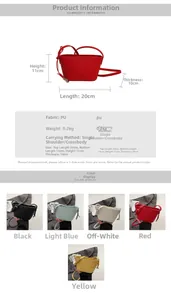 Detailed size chart for minimalist PU leather bucket bag with multiple color options