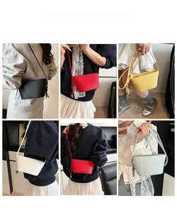 Detail shots showing compact pebble leather bucket bags with chic metal ball charms
