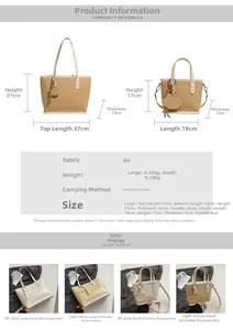 Guide des tailles pour sacs seaux en cuir PU avec dimensions détaillées et poids précis