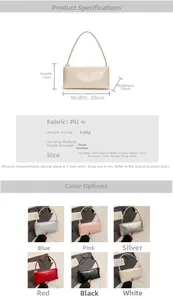 Size specifications for the PU leather baguette shoulder bag showing detailed dimensions