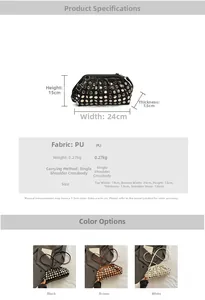 Vue détaillée du sac nuage à rivets avec dimensions et plusieurs options de couleurs