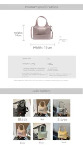 Tableau des tailles et couleurs pour sac à bandoulière en similicuir disponible en 6 coloris