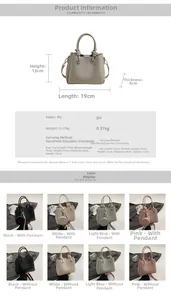 Detailed size chart for the PU bucket bag showing dimensions 19x15x8cm and various colors