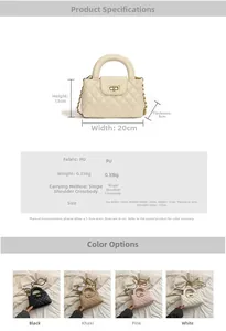 Detailed size chart and multi-color options for quilted chain crossbody bag in PU leather