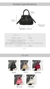 Detailed dimensions of the bucket handbag showing 21x14.5x10.5cm size and strap length
