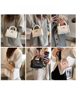 Quilted crossbody bag with gold chain strap in white, beige, black and pink