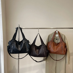 Retro faux leather tote bags in black, coffee, and brown with adjustable straps