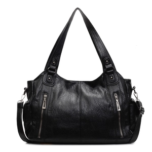 Large Capacity Women Tote Bag PU Leather Multi Pocket Crossbody Handbag Vintage Lychee Texture Daily Commute Casual