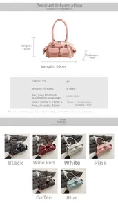 Size chart showing large Boston bag dimensions and technical specs in six colors