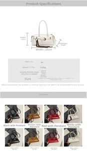 Detailed size specifications and color comparison of the large vintage PU leather bag