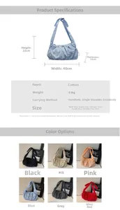 Detailed size specifications for the pleated nylon shoulder bag showing 40x22x14cm dimensions