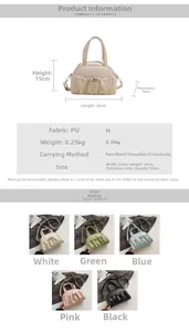 Size chart showing 22cm PU leather handbag specifications and various color options