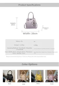 Detailed size and color guide for the minimalist PU leather bow handle bag with chain