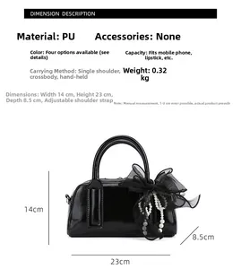 Diagramme de taille détaillé du sac en PU noir avec perle et nœud en organza