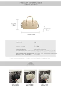 Detailed size specifications and color options for the stylish PU Boston bowler bag