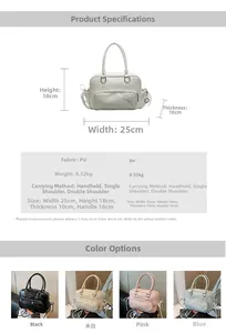 Size chart for Boston-style PU handbag with dimensions, weight, and carry options