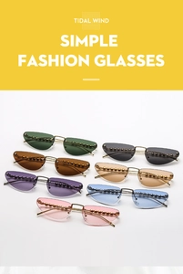 Detailed collection of rimless triangle cat-eye sunglasses with pearl metal bead accents