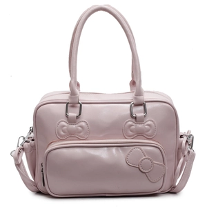 Pink PU leather bow pillow bag with double handles and detachable crossbody strap