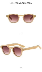 Detailed front and side views of jelly tea retro sunglasses with triple metal rivets