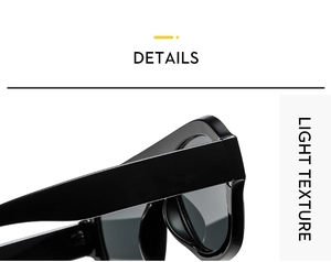 Detail showing the light texture and hinge craft of black oversized fashion sunglasses