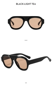 Front and side view of retro oversized black frames with light tea lenses