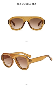 Front and side views of large frame tortoiseshell sunglasses with brown gradient lenses