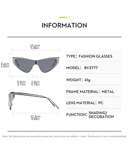 Detailed size chart for metal cat eye sunglasses showing frame width and lens height