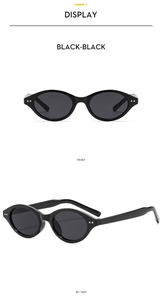 Front and side view of black vintage cat-eye sunglasses with metal dot accents